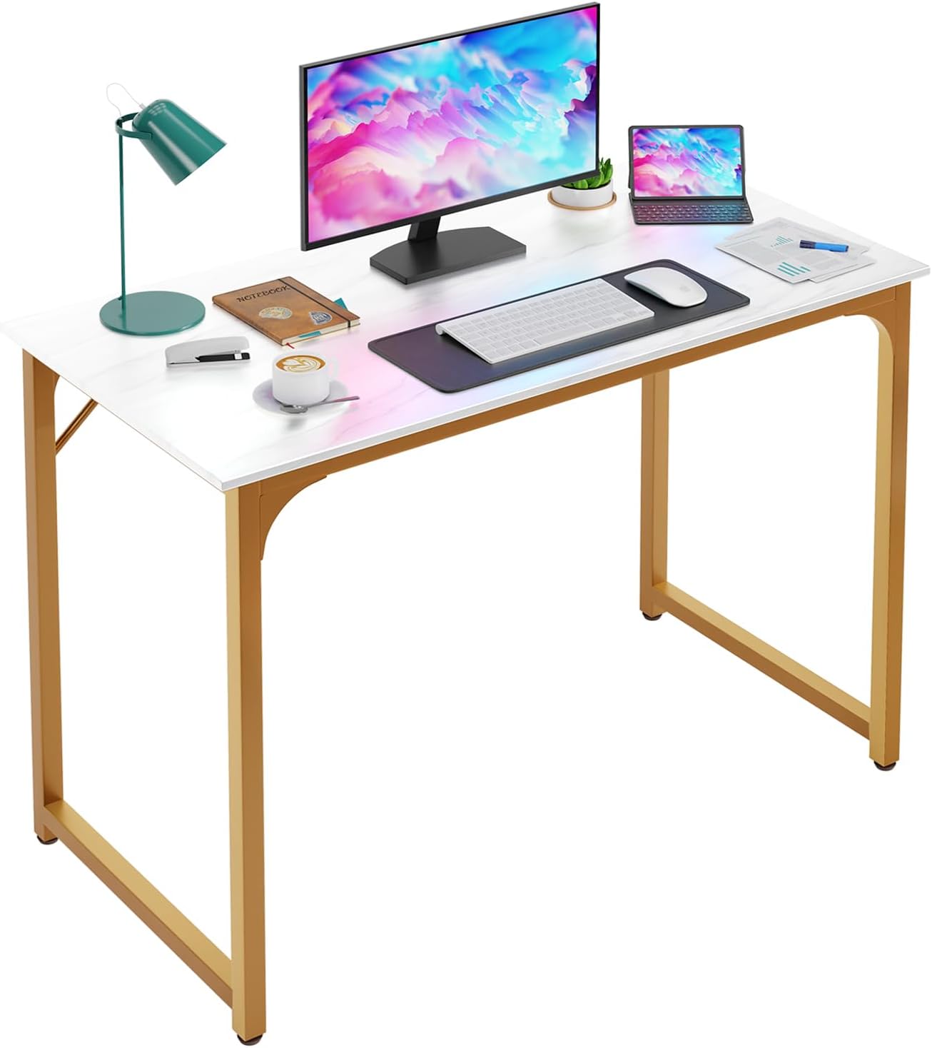 47 inch Computer Desk Gaming Desk Multi-Function Writing Table Student Art Modren Simple Style PC Wood and Metal Desk Workstation, Black