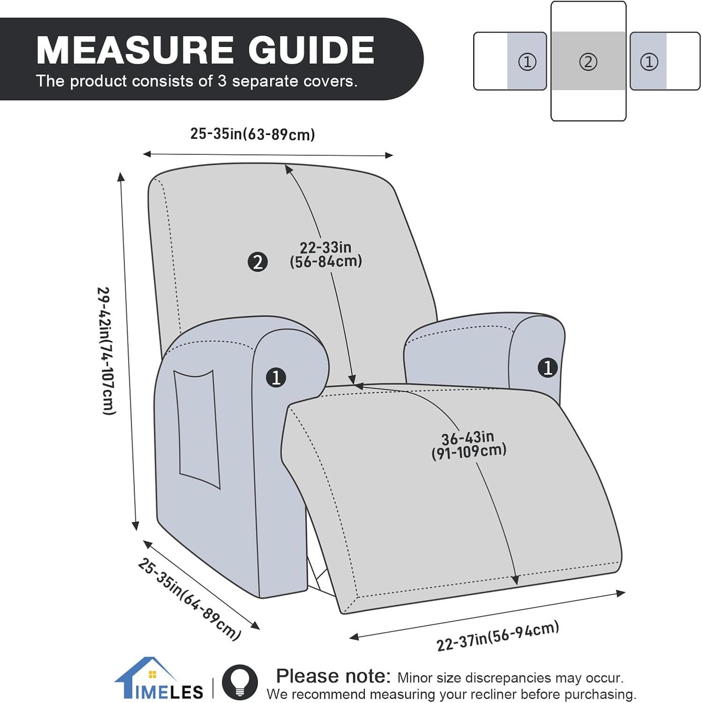 Recliner Covers Recliner Chair Covers Reclining Couch Covers Sofa Slipcovers Stretch Soft Washable (Single-Seater, Cream)