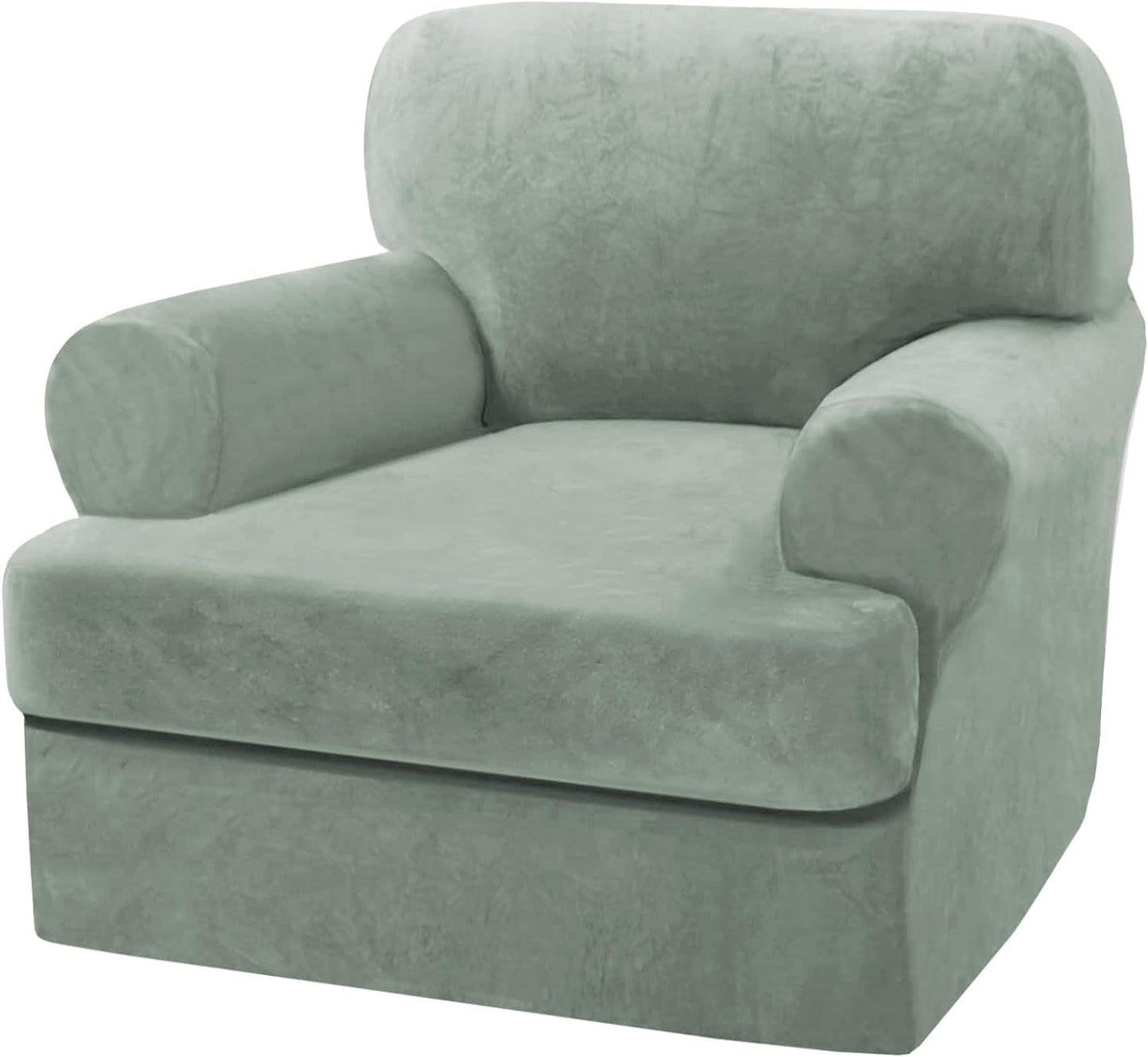 Sofa Cover 2 Piece T Cushion Armchair Slipcovers Thick Velvet Couch Cover Furniture Protector Stretch T Cushion Sofa Covers for 1 Cushion Couch with 1 Individual T Cushion Covers, Ivory