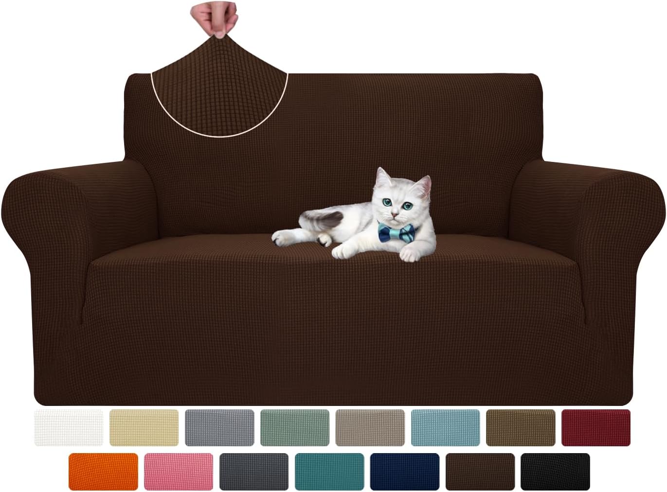 Super Stretch Couch Cover for 3 Cushion Couch, 1-Piece Universal Sofa Covers Living Room Jacquard Spandex Furniture Protector Dogs Pet Friendly Fitted (Large, Black)