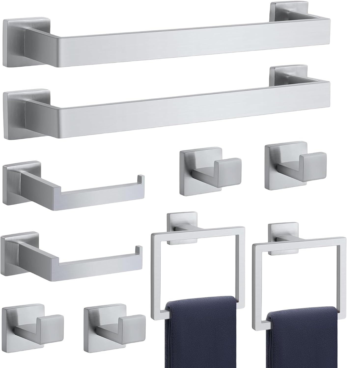 5-Pieces Matte Black Bathroom Hardware Accessories Set, SUS304 Stainless Steel Bath Towel Bar Set, Towel Racks for Bathroom Wall Mounted.