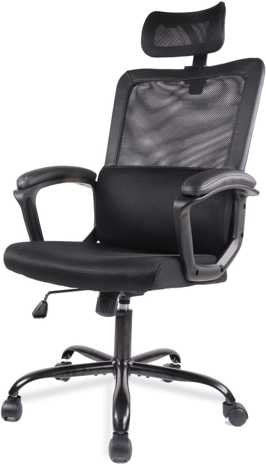 Home Office Desk Chair, Ergonomic Computer Managerial Executive Chairs High-Back Work Swivel Task Chairs with Wheels, Lumbar Support, Comfy Flip-up Armrest for Gaming, Study, Student, Black