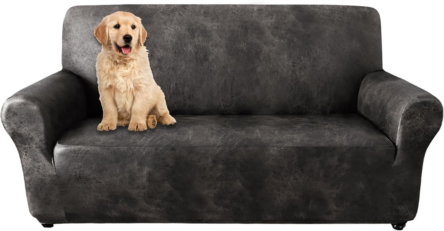 Single Sofa Cover for Home Décor, Super Soft Leather-Like Spandex Armchair Slipcover, Washable Non-Slip 1-Piece Chair Cover (Oversized Chair,Dark Brown)