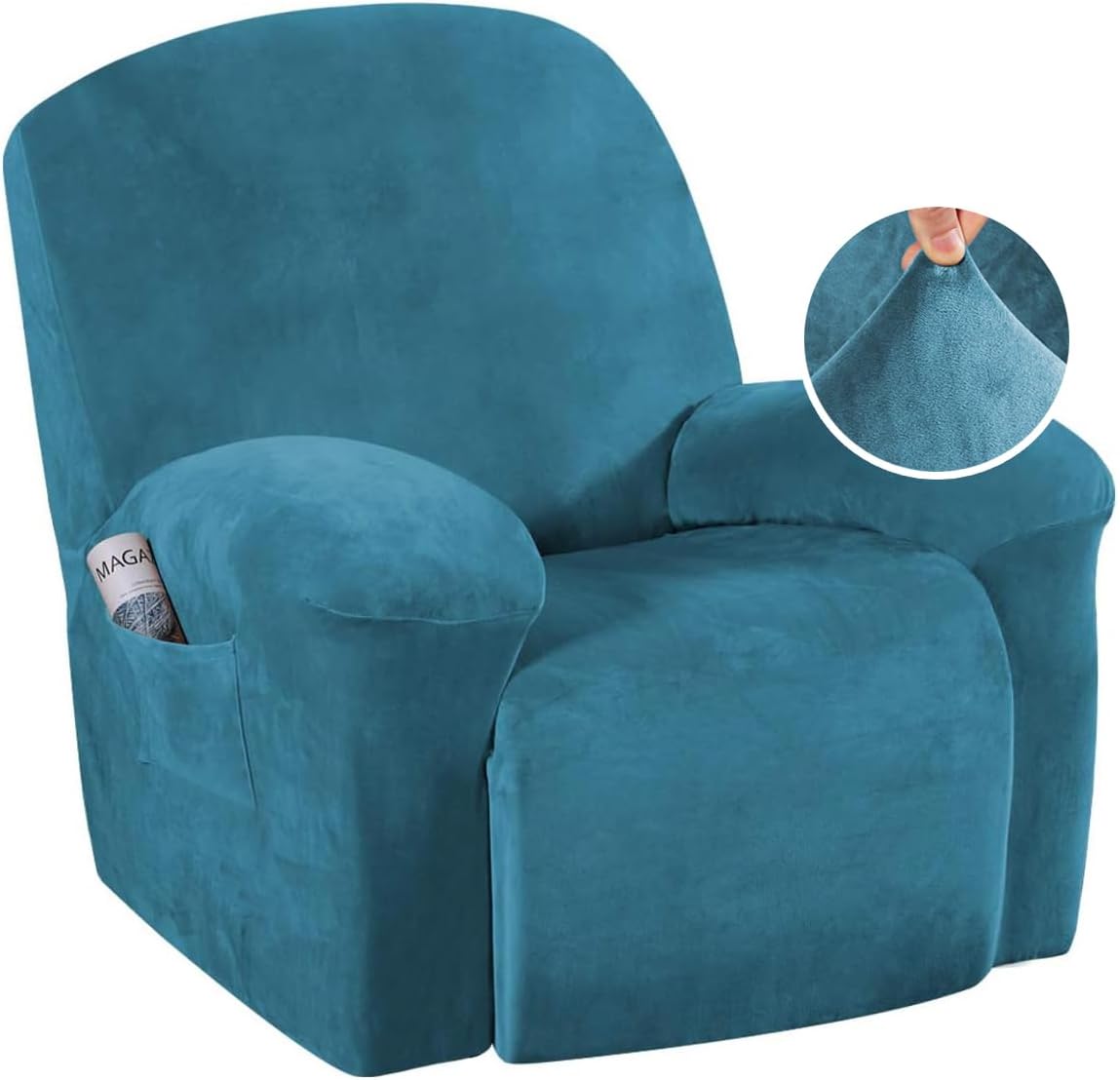 Stretch Recliner Covers 1-Piece Lazy Boy Recliner Chair Covers with Pocket Nonslip Recliner Slip Cover Stay in Place with Elastic Bottom Feature Velvet Plush Fabric(Recliner, Camel)