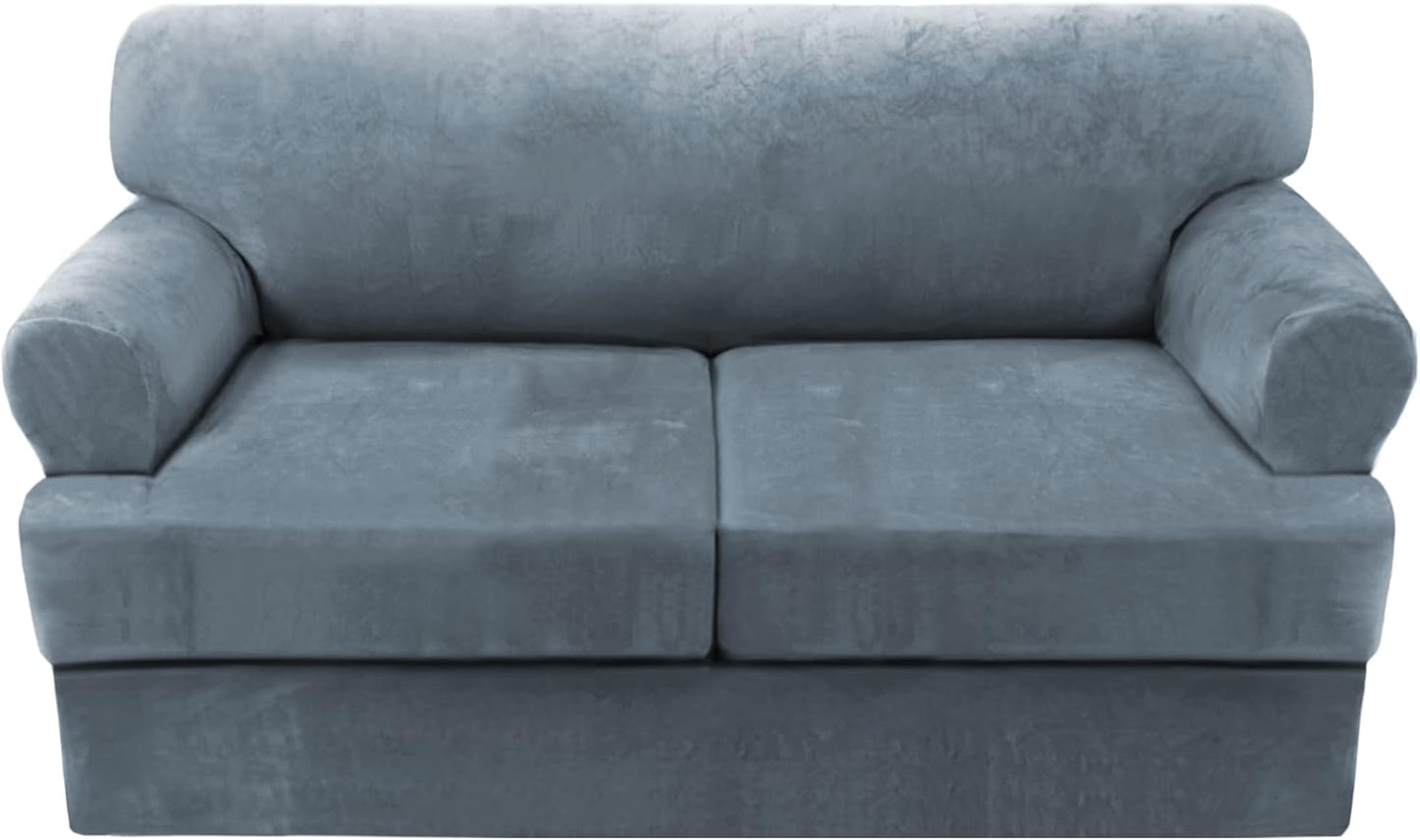 Sofa Cover 2 Piece T Cushion Armchair Slipcovers Thick Velvet Couch Cover Furniture Protector Stretch T Cushion Sofa Covers for 1 Cushion Couch with 1 Individual T Cushion Covers, Ivory