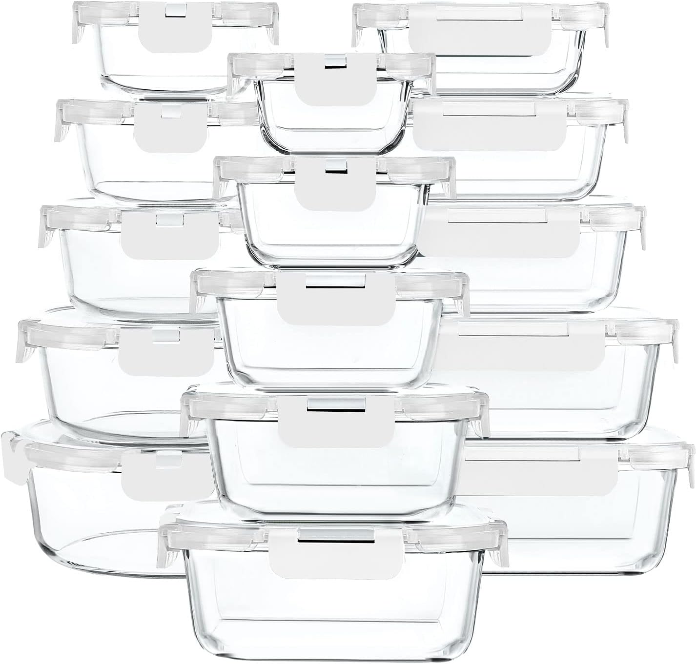 30 Pieces Glass Food Storage Containers with Snap Locking Lids,Glass Meal Prep Containers Set - Airtight Lunch Containers, Microwave, Oven, Freezer and Dishwasher