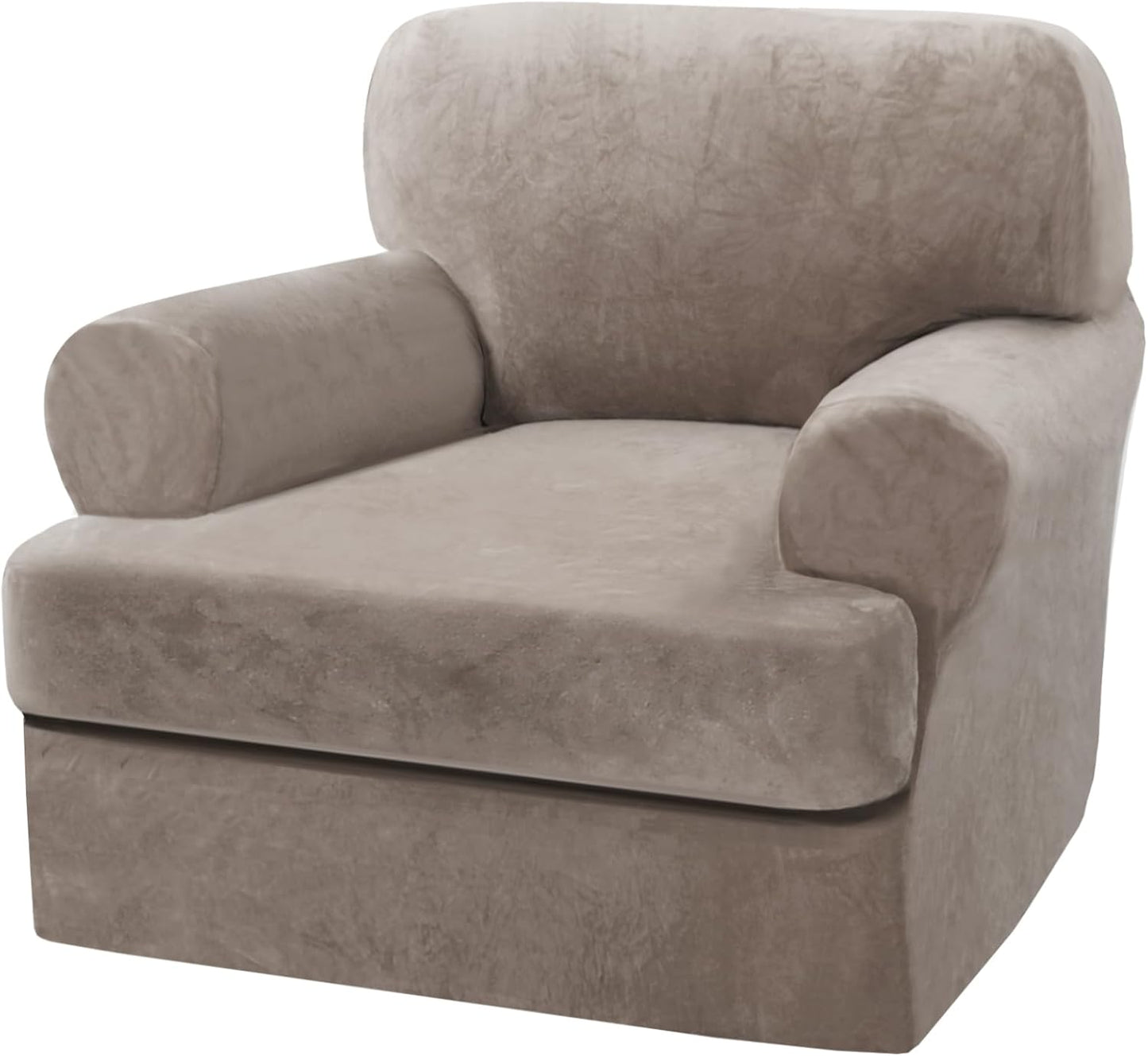 Sofa Cover 2 Piece T Cushion Armchair Slipcovers Thick Velvet Couch Cover Furniture Protector Stretch T Cushion Sofa Covers for 1 Cushion Couch with 1 Individual T Cushion Covers, Ivory