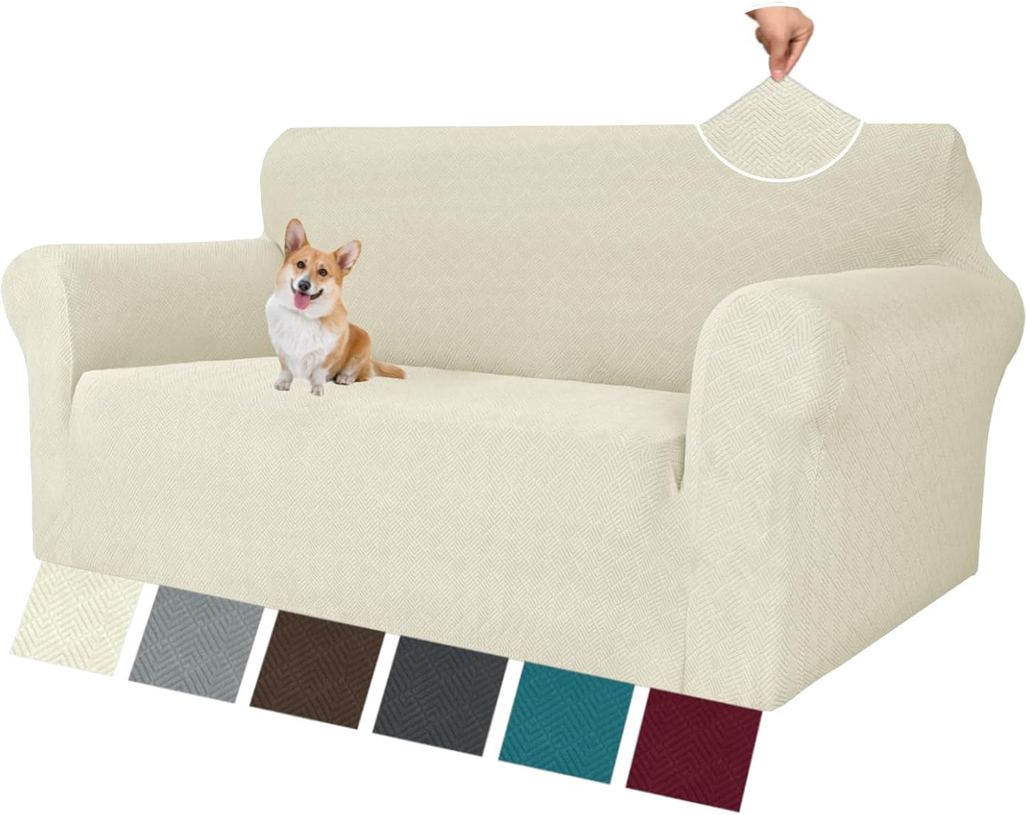 Super Stretch Couch Cover for 3 Cushion Couch, 1-Piece Universal Sofa Covers Living Room Jacquard Spandex Furniture Protector Dogs Pet Friendly Fitted (Large, Black)