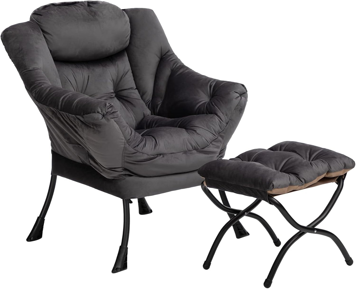 Fabric Large Lazy Chair for Living Room Accent Reading Chair Cozy Lounge Chair with Armrest Leisure Sofa Chair for Bedroom, Dorm, Dark Grey