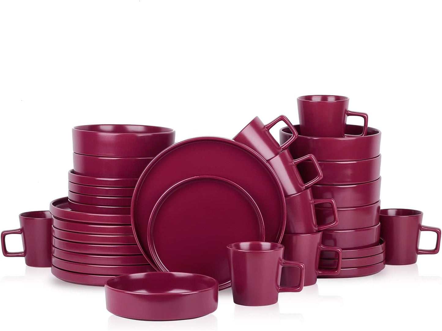 16-Piece Stoneware Dish Set, Service for 4, Black Plates and Bowls Dinnerware Set, Dishwasher and Microwave Safe, Black Matte