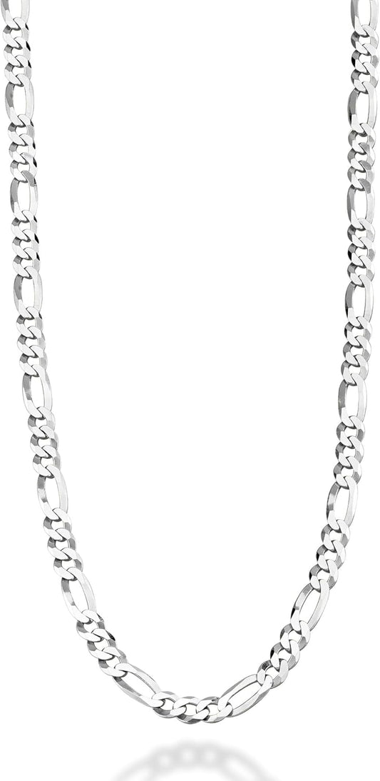 925 Sterling Silver Italian 5mm Diamond-Cut Figaro Link Chain Necklace for Women Men