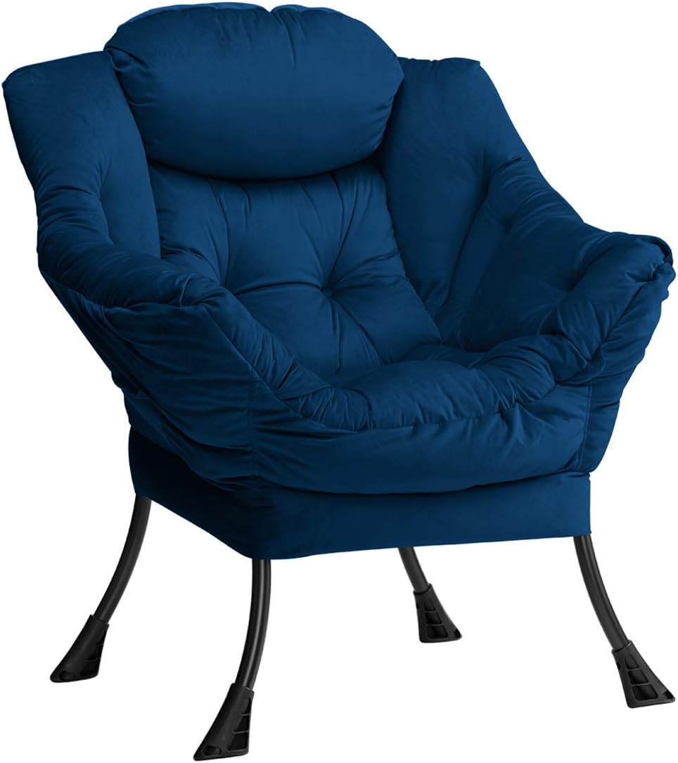 Fabric Large Lazy Chair for Living Room Accent Reading Chair Cozy Lounge Chair with Armrest Leisure Sofa Chair for Bedroom, Dorm, Dark Grey