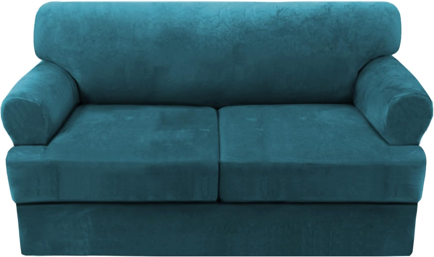 Sofa Cover 2 Piece T Cushion Armchair Slipcovers Thick Velvet Couch Cover Furniture Protector Stretch T Cushion Sofa Covers for 1 Cushion Couch with 1 Individual T Cushion Covers, Ivory
