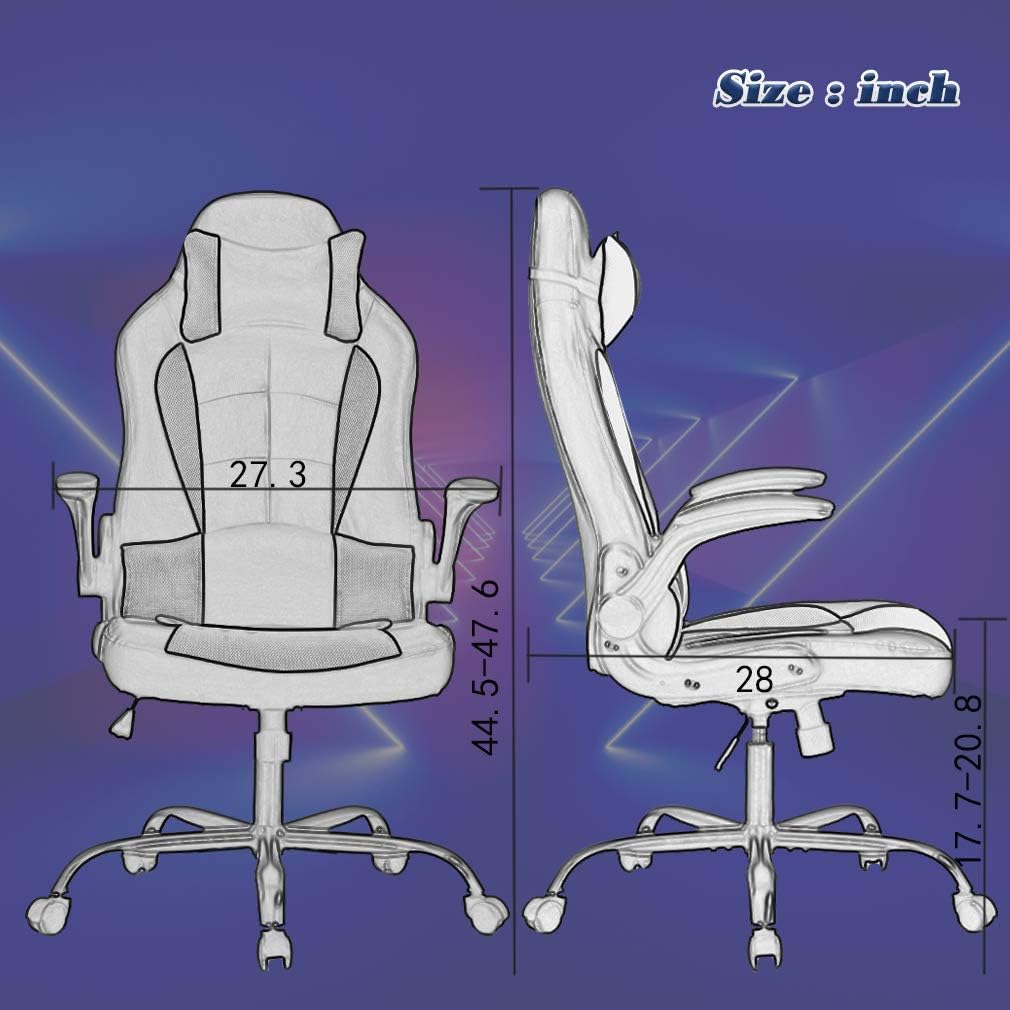 PC Gaming Chair Ergonomic Office Chair Desk Chair with Lumbar Support Flip Up Arms Headrest PU Leather Executive High Back Computer Chair for Adults Women Men (White)
