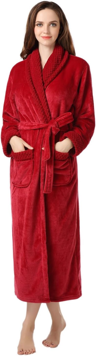Women's Plush Soft Warm Fleece Bathrobe Robe
