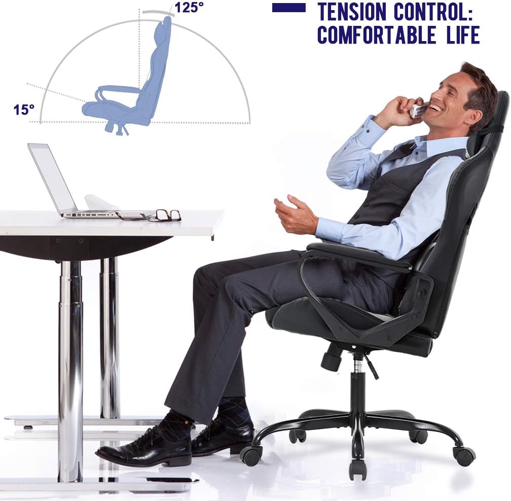 High-Back Gaming Chair PC Office Chair Computer Racing Chair PU Desk Task Chair Ergonomic Executive Swivel Rolling Chair with Lumbar Support for Back Pain Women, Men,White