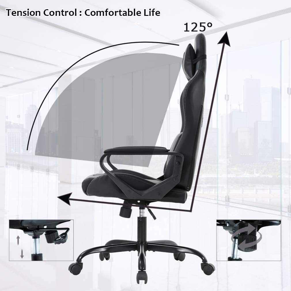 High-Back Gaming Chair PC Office Chair Computer Racing Chair PU Desk Task Chair Ergonomic Executive Swivel Rolling Chair with Lumbar Support for Back Pain Women, Men,White