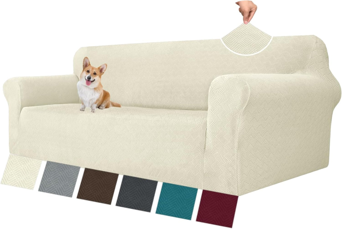 Super Stretch Couch Cover for 3 Cushion Couch, 1-Piece Universal Sofa Covers Living Room Jacquard Spandex Furniture Protector Dogs Pet Friendly Fitted (Large, Black)