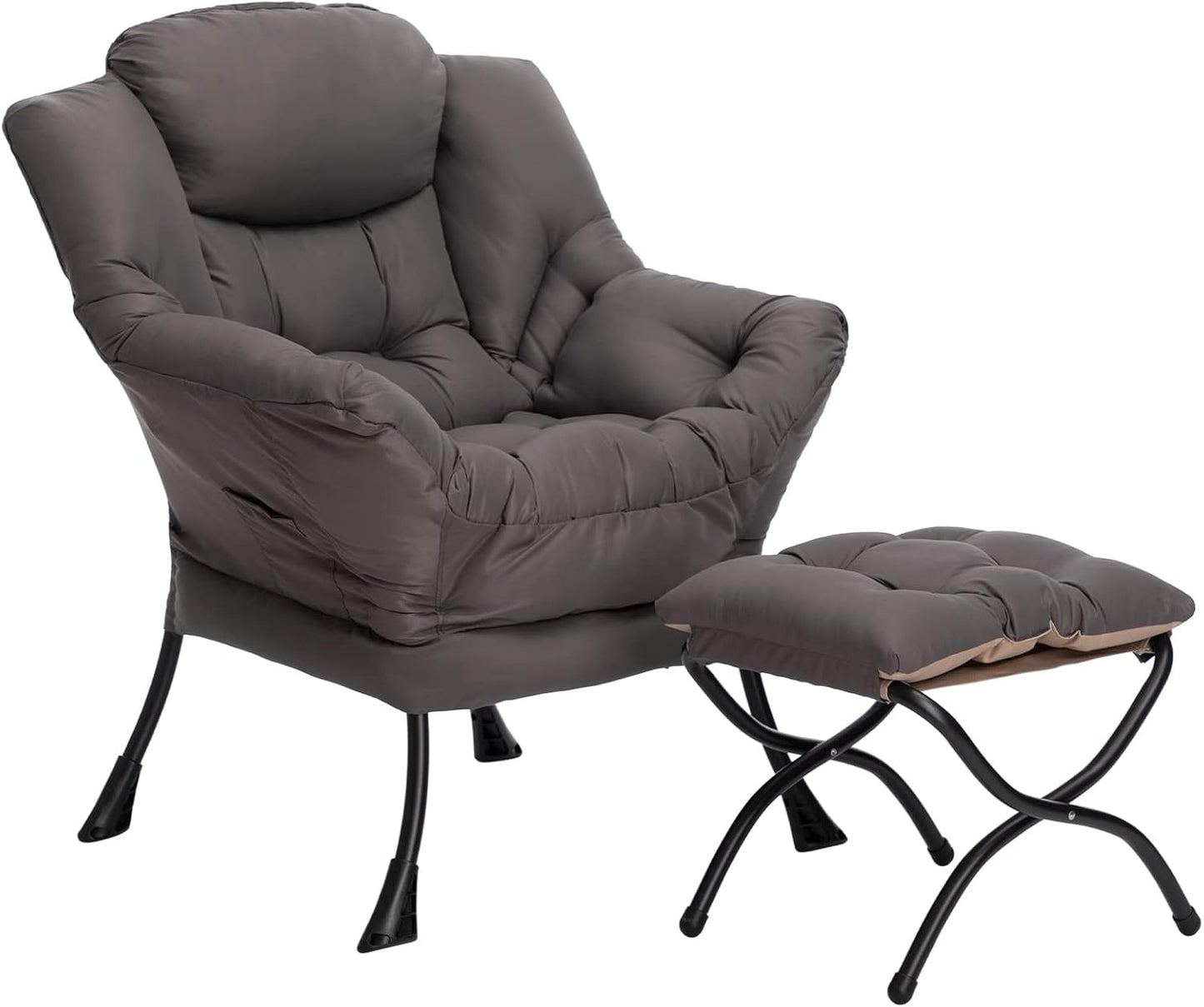 Fabric Large Lazy Chair for Living Room Accent Reading Chair Cozy Lounge Chair with Armrest Leisure Sofa Chair for Bedroom, Dorm, Dark Grey