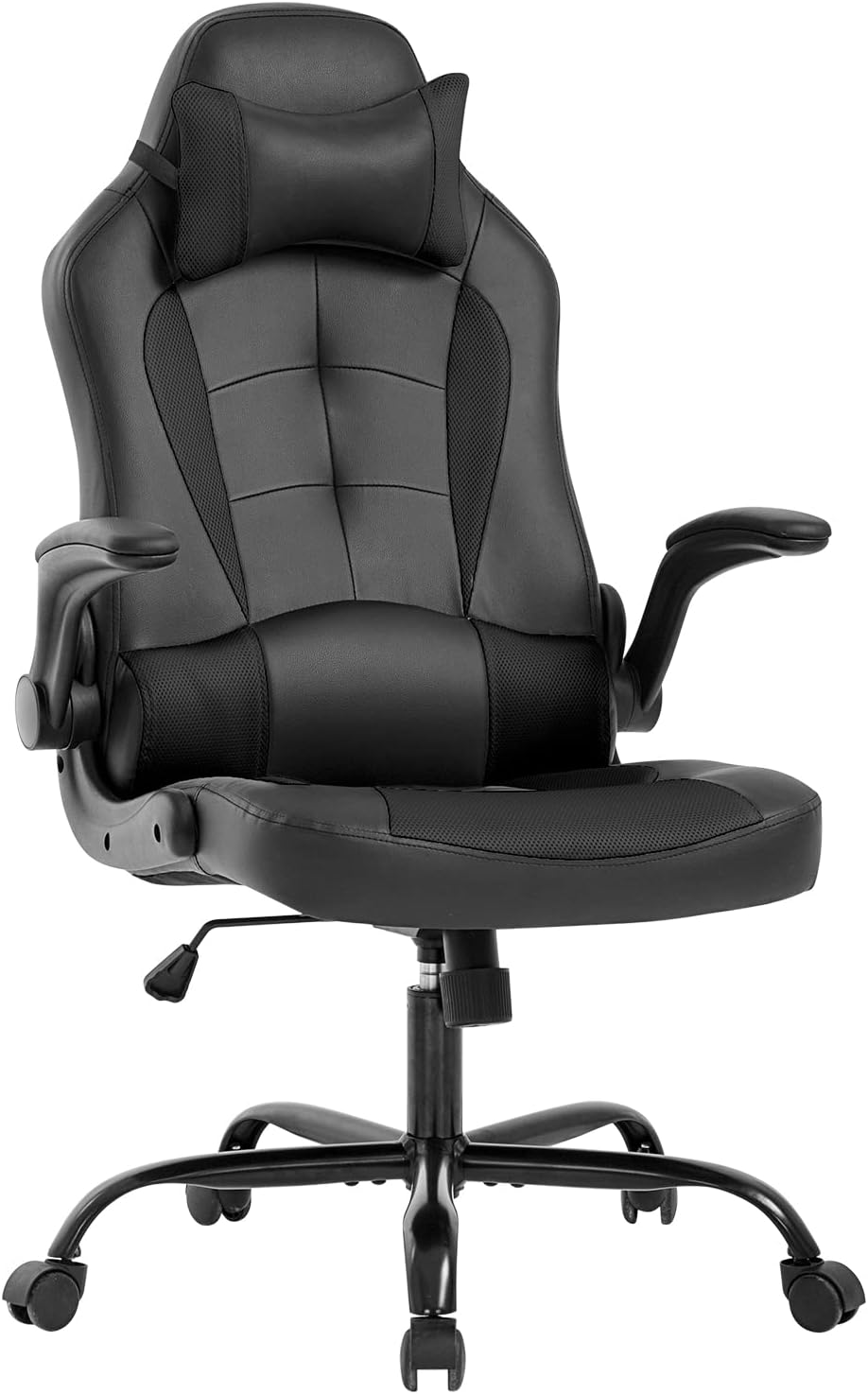 PC Gaming Chair Ergonomic Office Chair Desk Chair with Lumbar Support Flip Up Arms Headrest PU Leather Executive High Back Computer Chair for Adults Women Men (White)