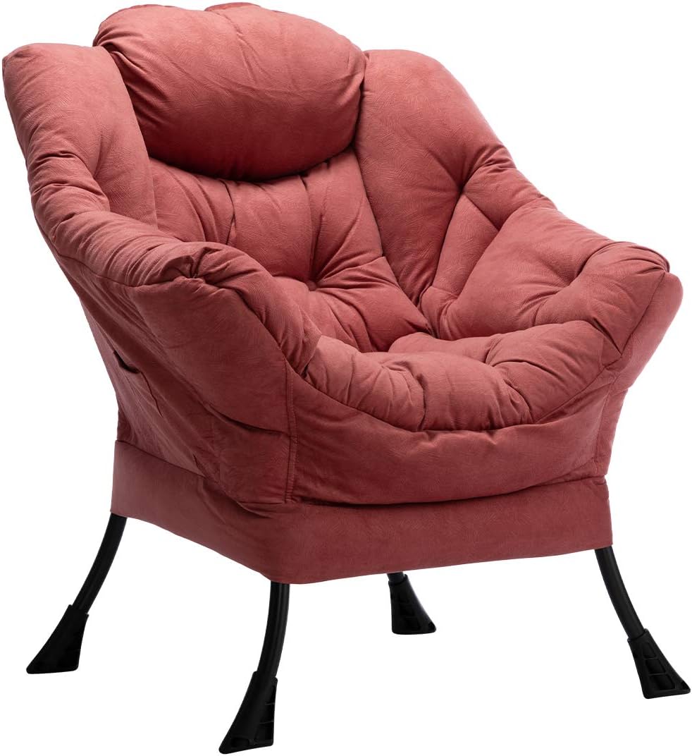 Fabric Large Lazy Chair for Living Room Accent Reading Chair Cozy Lounge Chair with Armrest Leisure Sofa Chair for Bedroom, Dorm, Dark Grey
