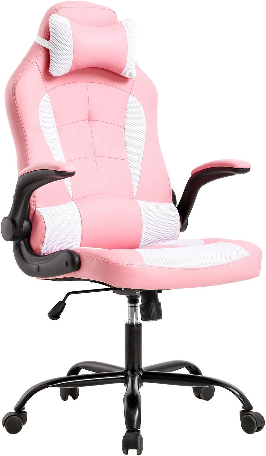 PC Gaming Chair Ergonomic Office Chair Desk Chair with Lumbar Support Flip Up Arms Headrest PU Leather Executive High Back Computer Chair for Adults Women Men (White)