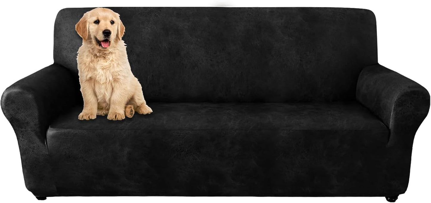 Single Sofa Cover for Home Décor, Super Soft Leather-Like Spandex Armchair Slipcover, Washable Non-Slip 1-Piece Chair Cover (Oversized Chair,Dark Brown)