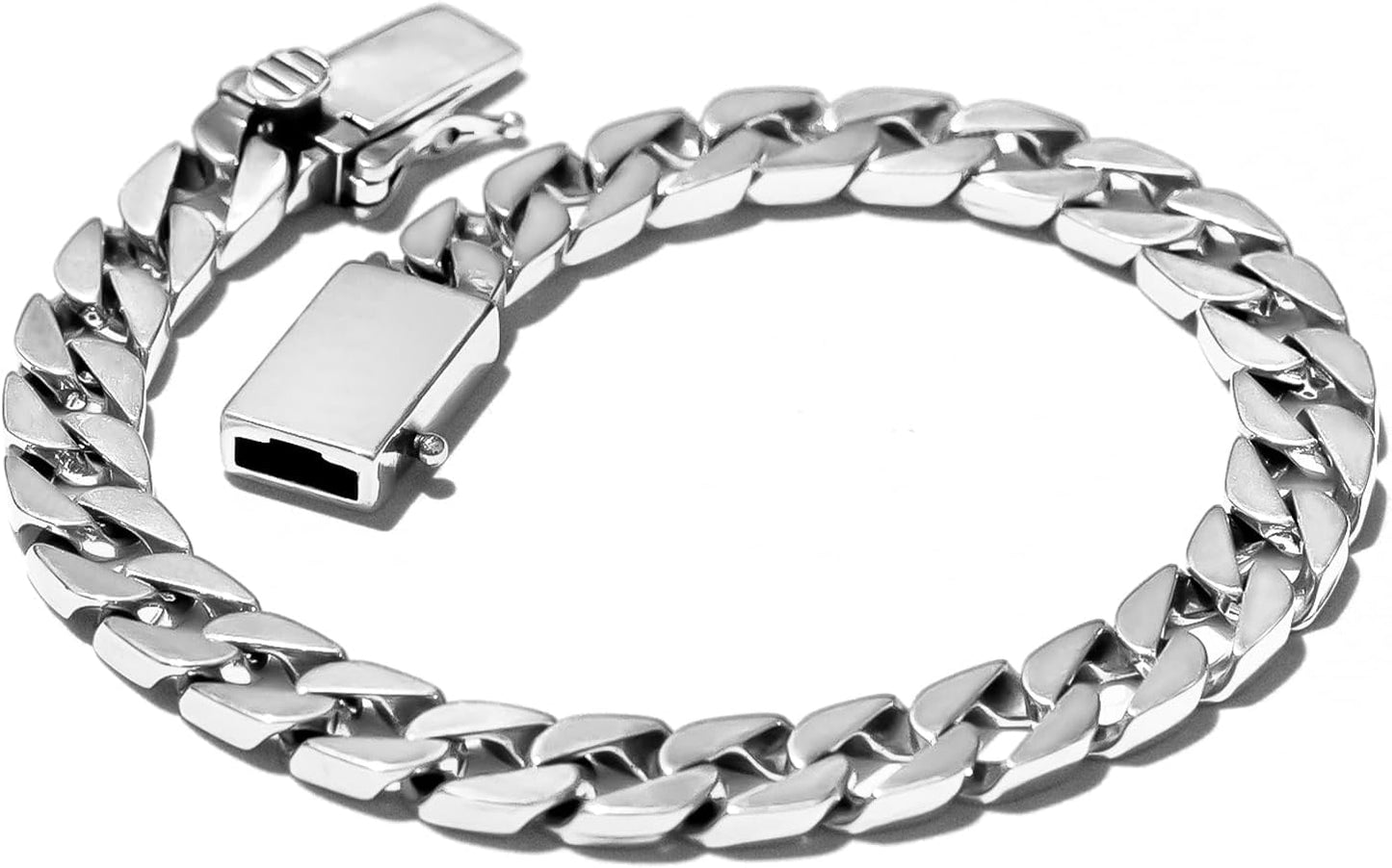 Solid 925 Sterling Silver Chain Bracelet For Men Women, 8mm Heavy Silver Cuban Link Bracelet For Mens, 7.5-8.3inch Premium Quality Fine Mens Bracelets, Come With Gift Box