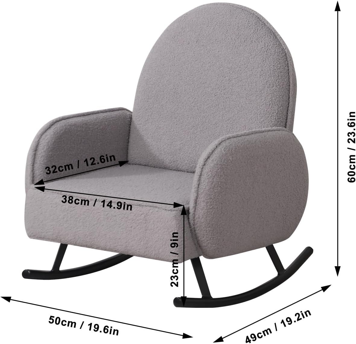 Single Kid Rocking Sofa with Sherpa Fabric, Kid Armchair with Shaky Metal Foot,Individual Pillow Toddler Sofa Chair for Kid Sitting (Grey)