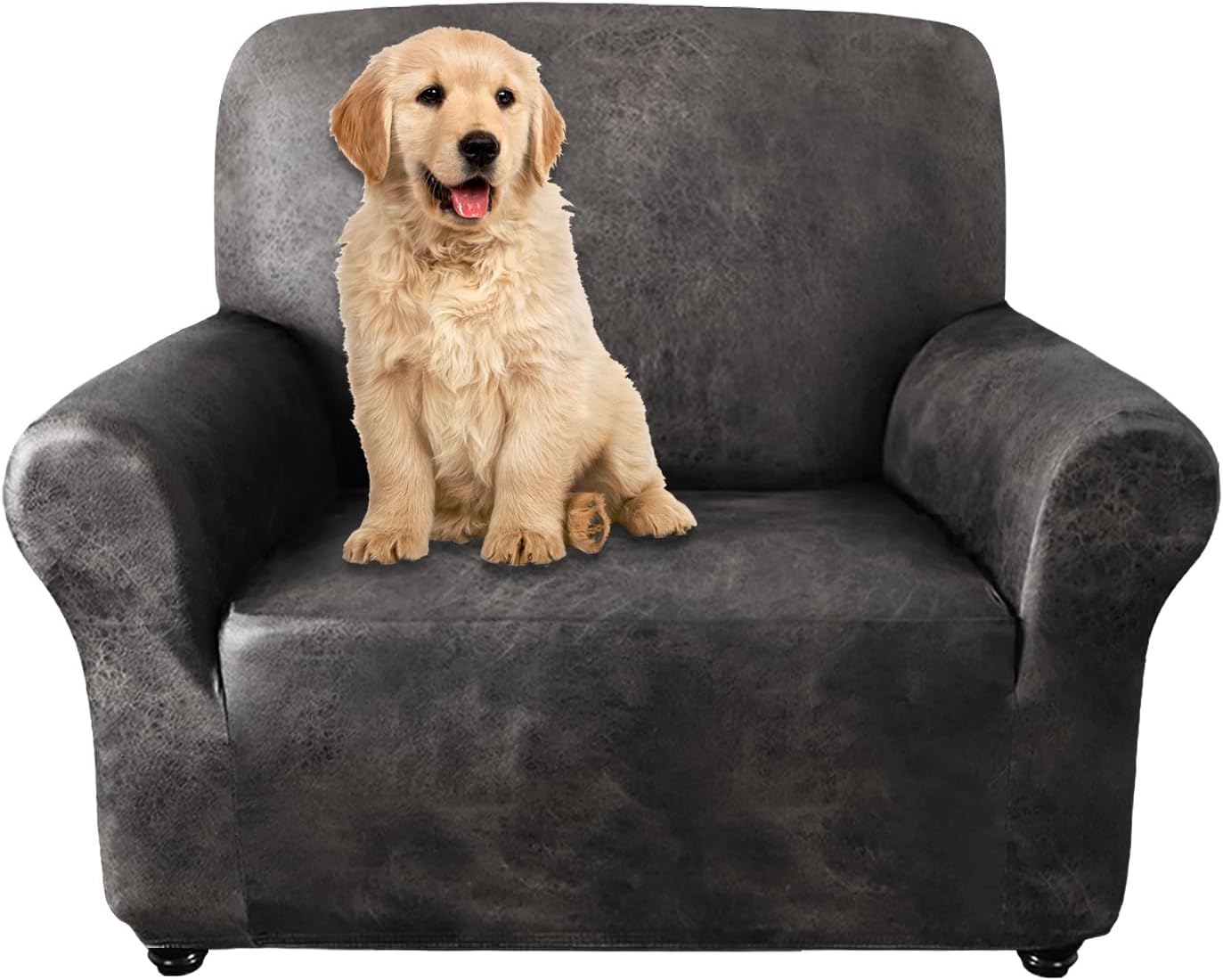 Single Sofa Cover for Home Décor, Super Soft Leather-Like Spandex Armchair Slipcover, Washable Non-Slip 1-Piece Chair Cover (Oversized Chair,Dark Brown)