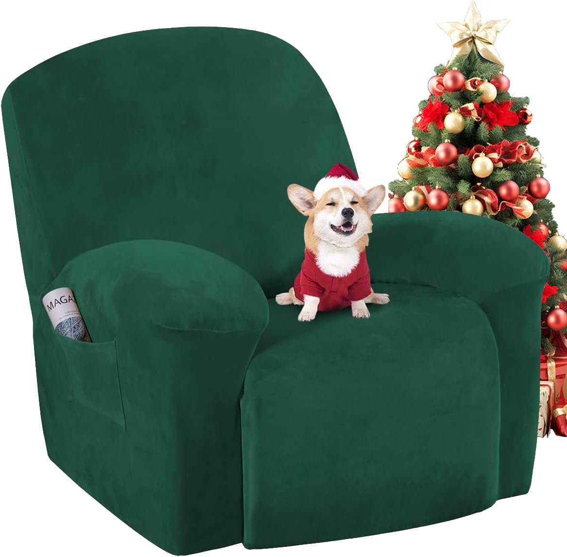 Stretch Recliner Covers 1-Piece Lazy Boy Recliner Chair Covers with Pocket Nonslip Recliner Slip Cover Stay in Place with Elastic Bottom Feature Velvet Plush Fabric(Recliner, Camel)