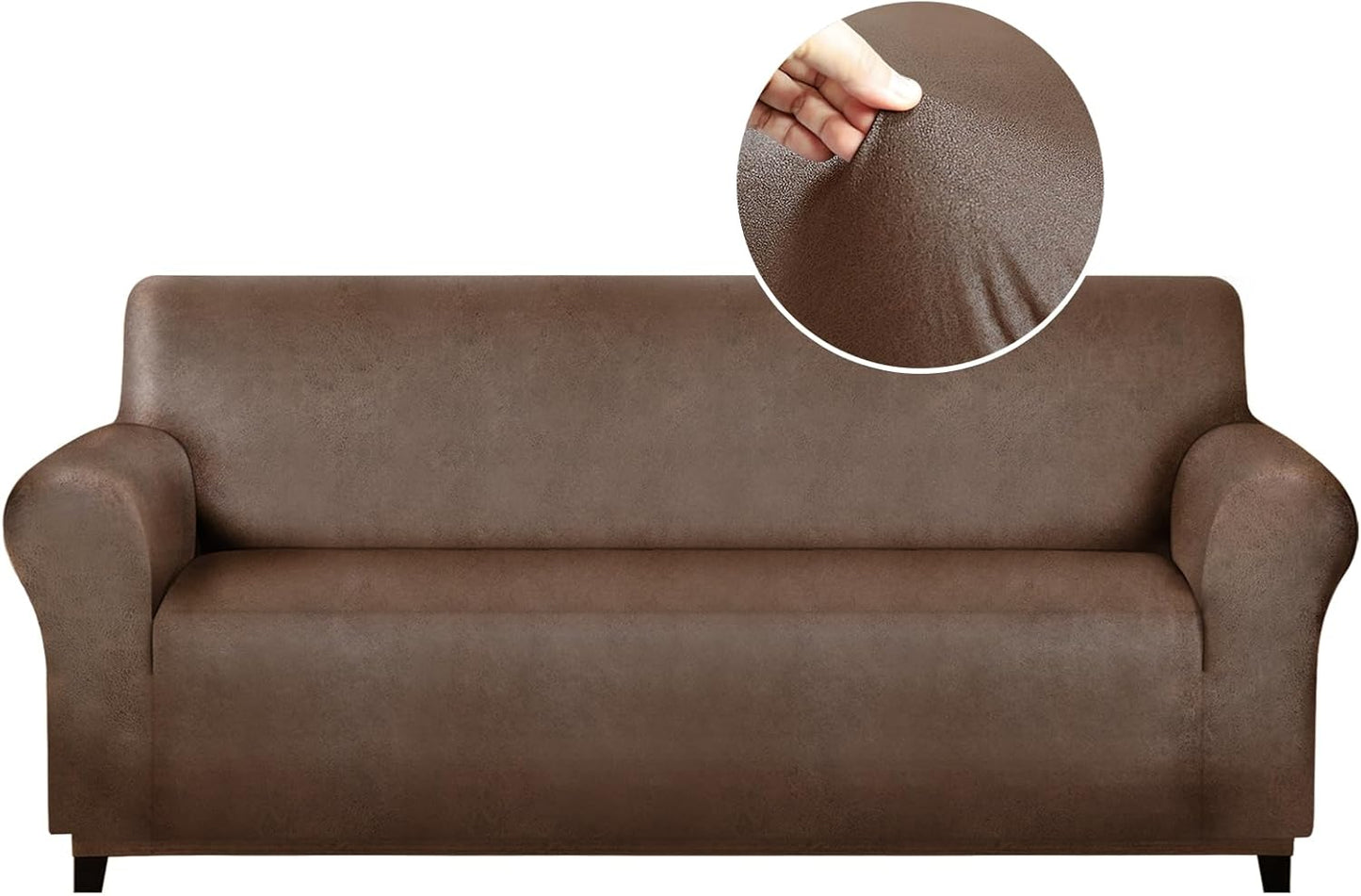 Single Sofa Cover for Home Décor, Super Soft Leather-Like Spandex Armchair Slipcover, Washable Non-Slip 1-Piece Chair Cover (Oversized Chair,Dark Brown)