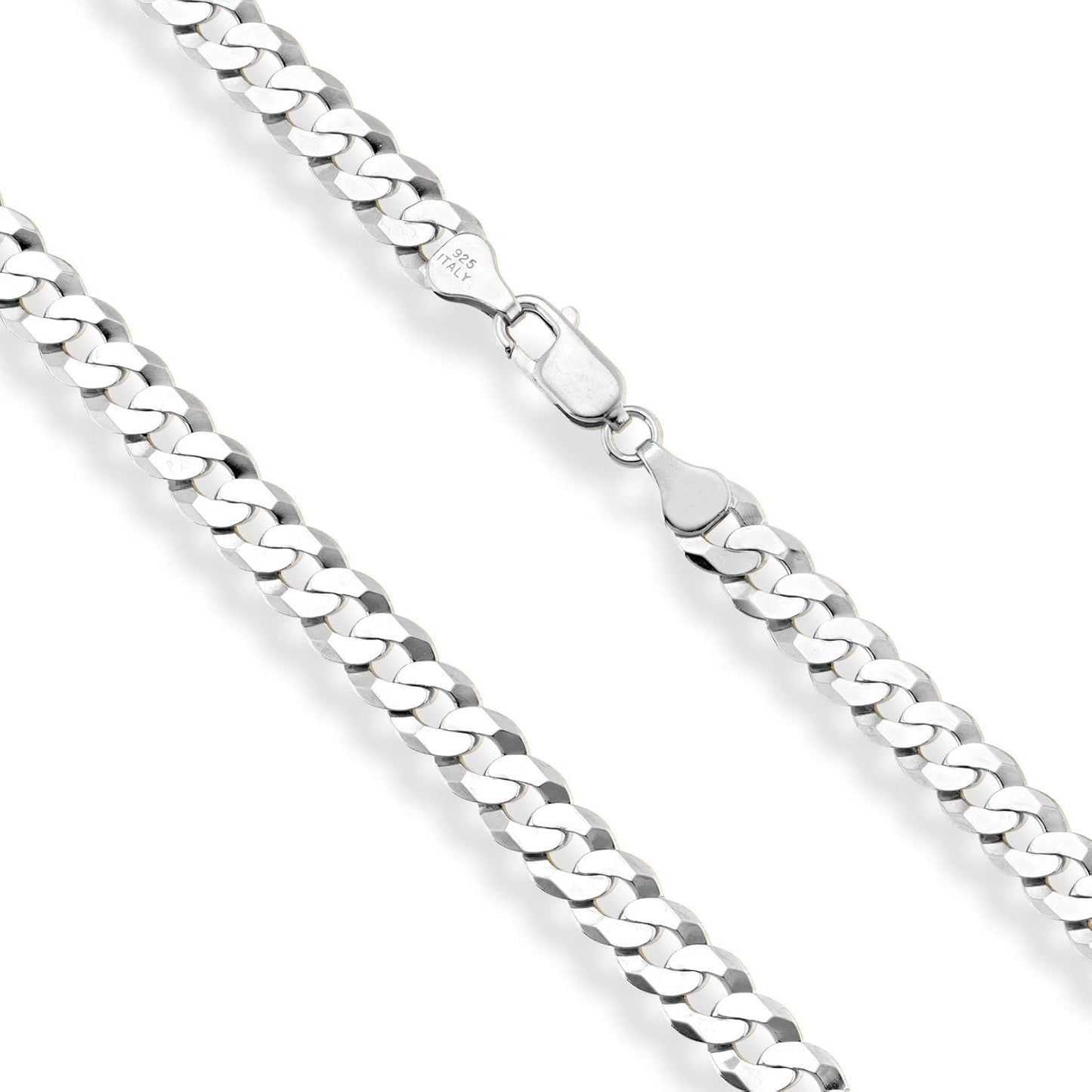 Solid 925 Sterling Silver Italian 7mm Diamond Cut Cuban Link Curb Chain Necklace for Men Women