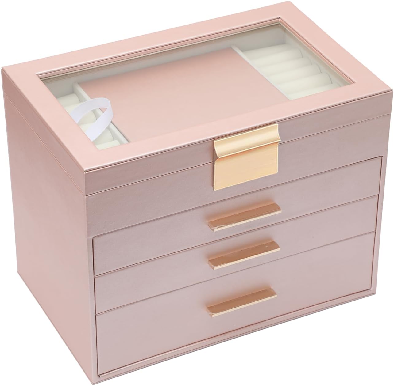 Jewelry Boxes for Women, White and Black 6 Layer Large Jewelry Box for Necklace, Bracelet, Earrings, Rings Storage, Jewelry holder Organizer for Girls Gift (Champagne, 6 layer)