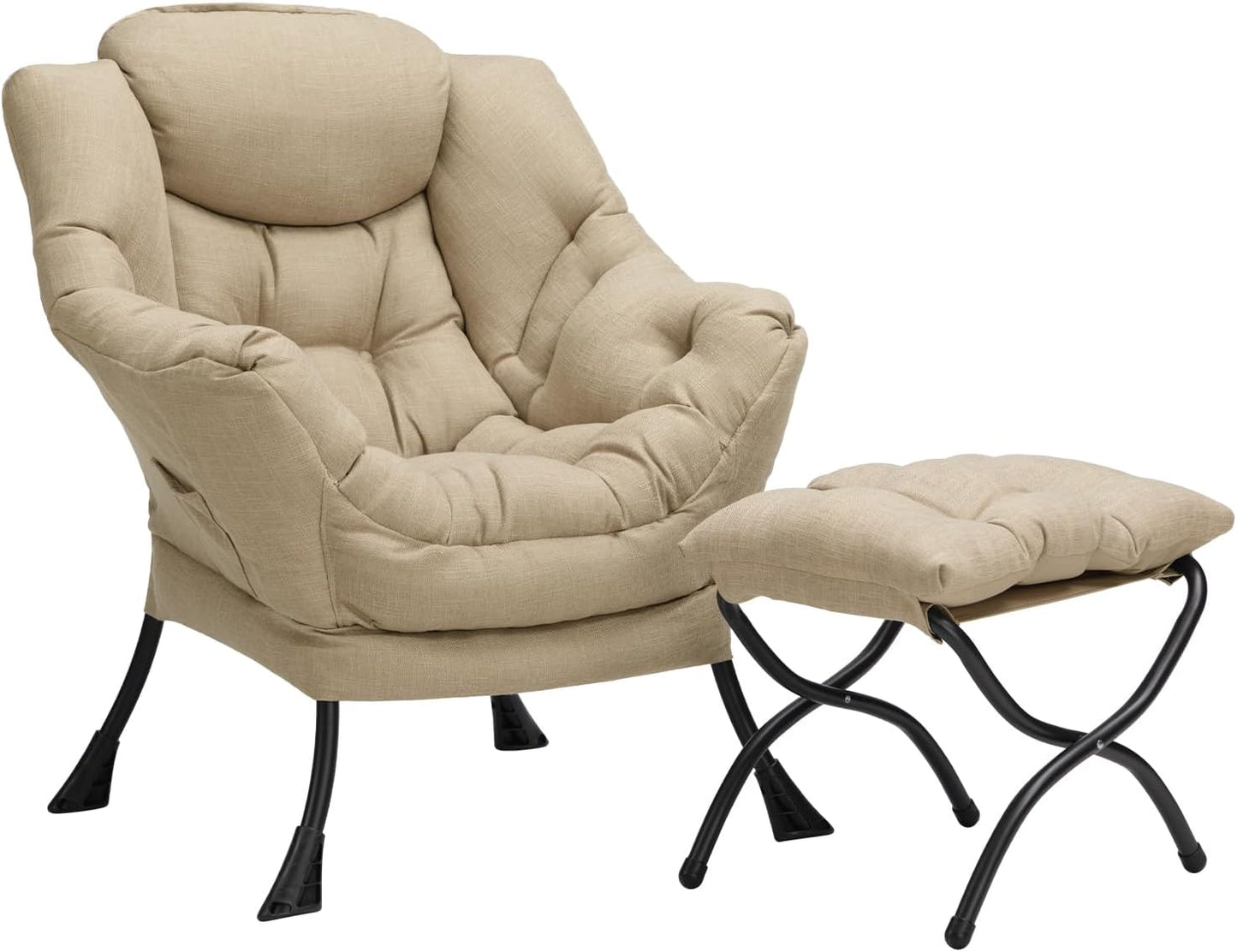 Fabric Large Lazy Chair for Living Room Accent Reading Chair Cozy Lounge Chair with Armrest Leisure Sofa Chair for Bedroom, Dorm, Dark Grey