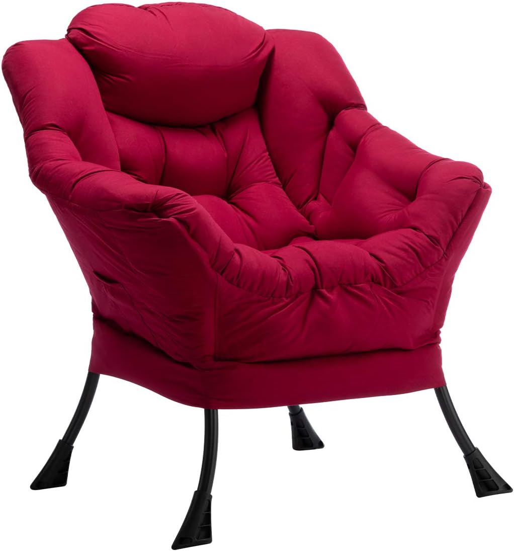 Fabric Large Lazy Chair for Living Room Accent Reading Chair Cozy Lounge Chair with Armrest Leisure Sofa Chair for Bedroom, Dorm, Dark Grey