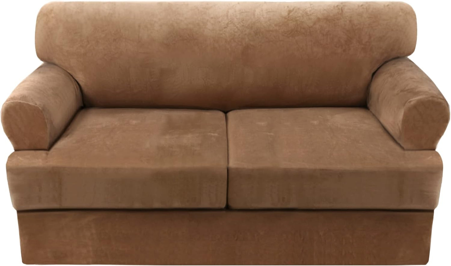 Sofa Cover 2 Piece T Cushion Armchair Slipcovers Thick Velvet Couch Cover Furniture Protector Stretch T Cushion Sofa Covers for 1 Cushion Couch with 1 Individual T Cushion Covers, Ivory