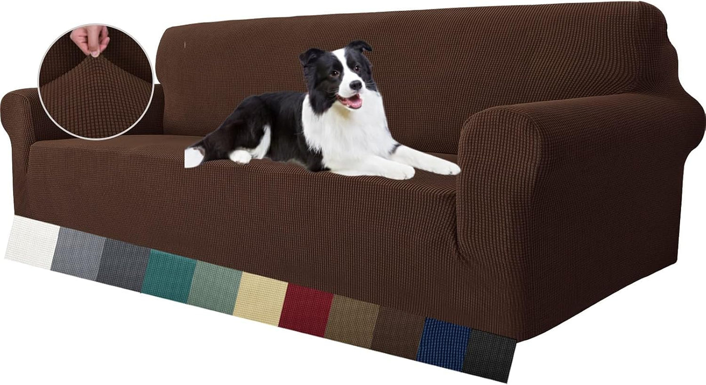 Super Stretch Couch Cover for 3 Cushion Couch, 1-Piece Universal Sofa Covers Living Room Jacquard Spandex Furniture Protector Dogs Pet Friendly Fitted (Large, Black)