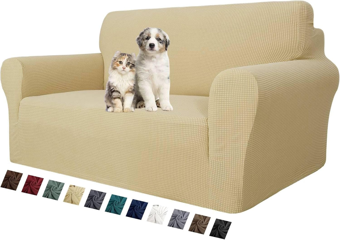 Super Stretch Couch Cover for 3 Cushion Couch, 1-Piece Universal Sofa Covers Living Room Jacquard Spandex Furniture Protector Dogs Pet Friendly Fitted (Large, Black)
