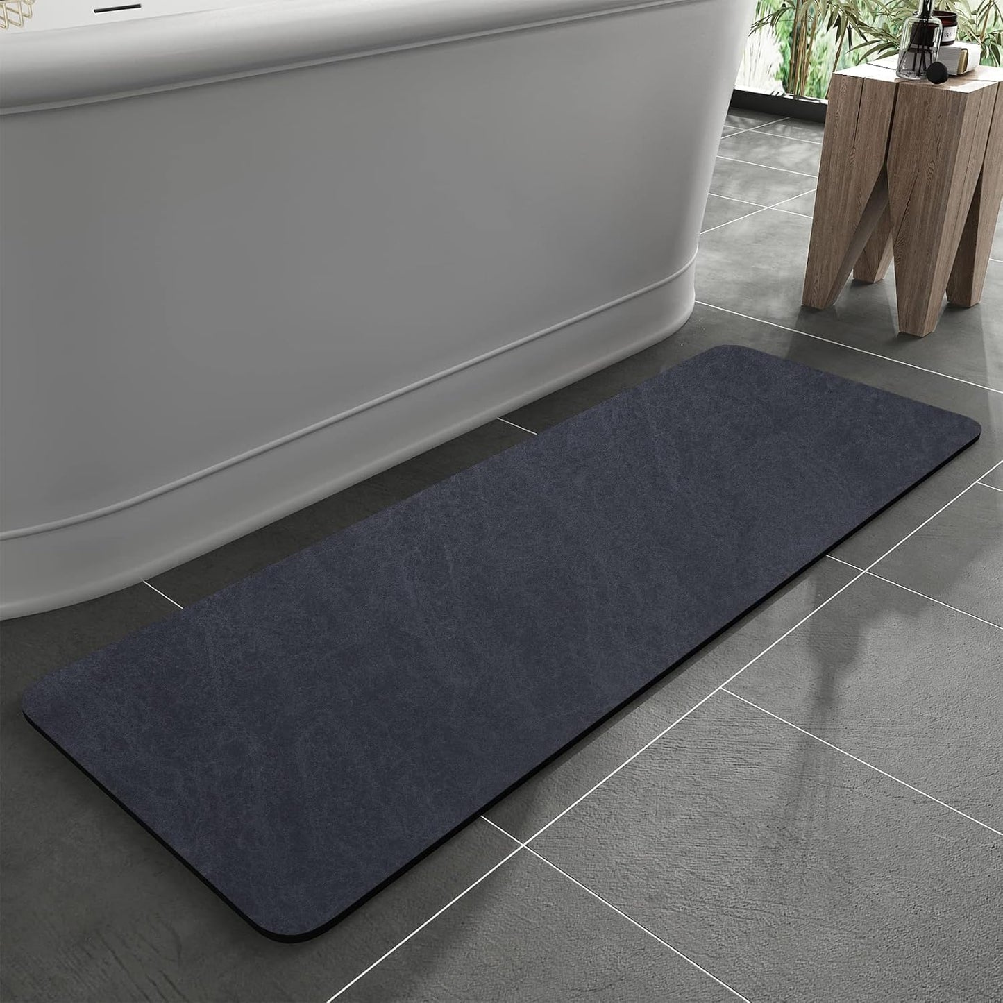 Bath Mat Rug-Rubber Backing Non Slip Quick Dry Absorbent Thin Bathroom Rugs Fit Under Door-Faux Suede Surface Bathroom Floor Mats-Shower Rug for in Front of Bathtub Shower Gray 24"X70"
