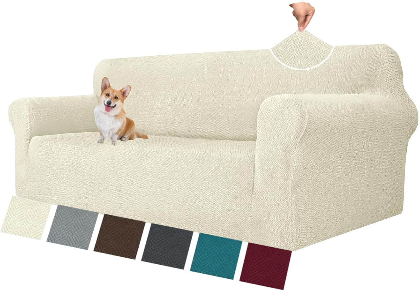 Super Stretch Couch Cover for 3 Cushion Couch, 1-Piece Universal Sofa Covers Living Room Jacquard Spandex Furniture Protector Dogs Pet Friendly Fitted (Large, Black)