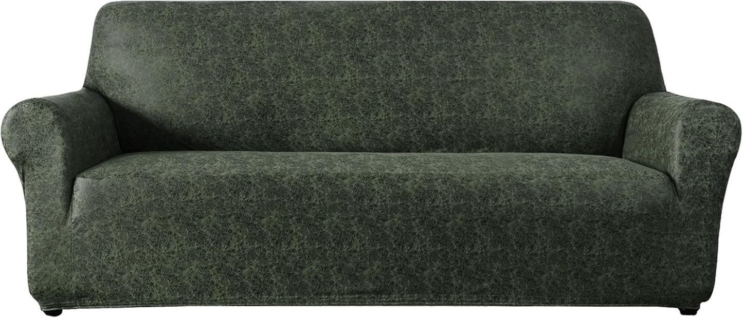 Single Sofa Cover for Home Décor, Super Soft Leather-Like Spandex Armchair Slipcover, Washable Non-Slip 1-Piece Chair Cover (Oversized Chair,Dark Brown)