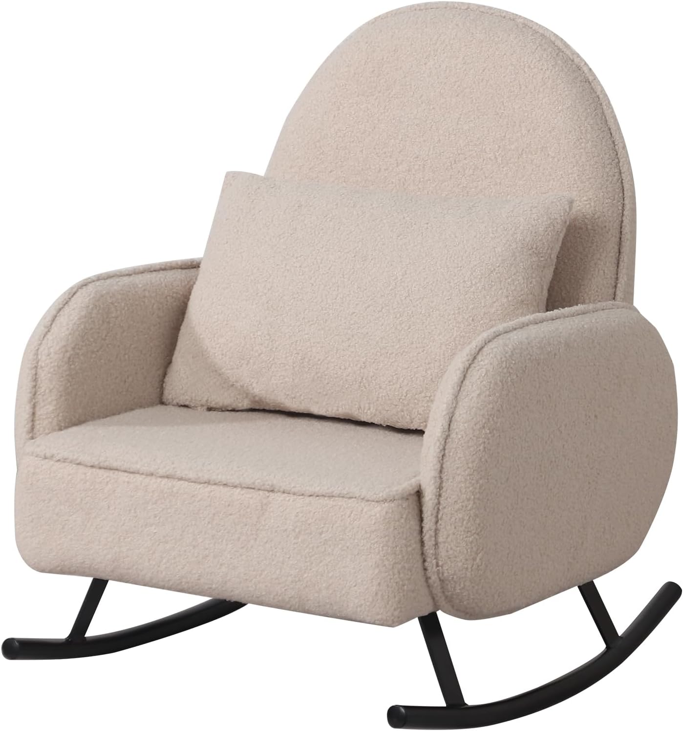 Single Kid Rocking Sofa with Sherpa Fabric, Kid Armchair with Shaky Metal Foot,Individual Pillow Toddler Sofa Chair for Kid Sitting (Grey)