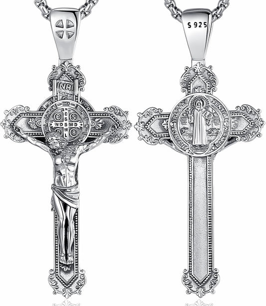 925 Sterling Silver Saint Benedict/St Michael/St Christopher/Cruz de Caravaca Cross/Archangel Pendant Necklace Protection Religious Gifts for Women Men