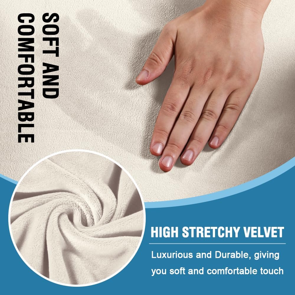 Sofa Cover 2 Piece T Cushion Armchair Slipcovers Thick Velvet Couch Cover Furniture Protector Stretch T Cushion Sofa Covers for 1 Cushion Couch with 1 Individual T Cushion Covers, Ivory