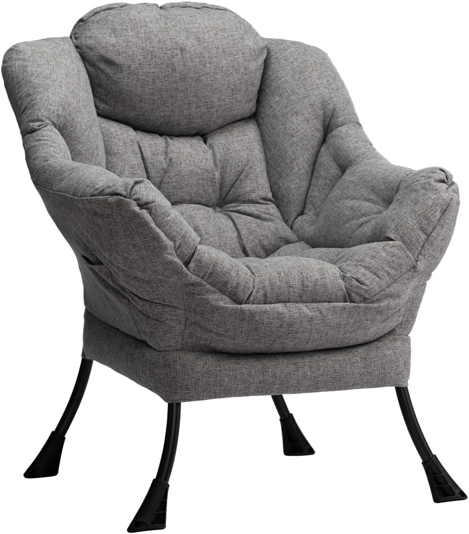 Fabric Large Lazy Chair for Living Room Accent Reading Chair Cozy Lounge Chair with Armrest Leisure Sofa Chair for Bedroom, Dorm, Dark Grey