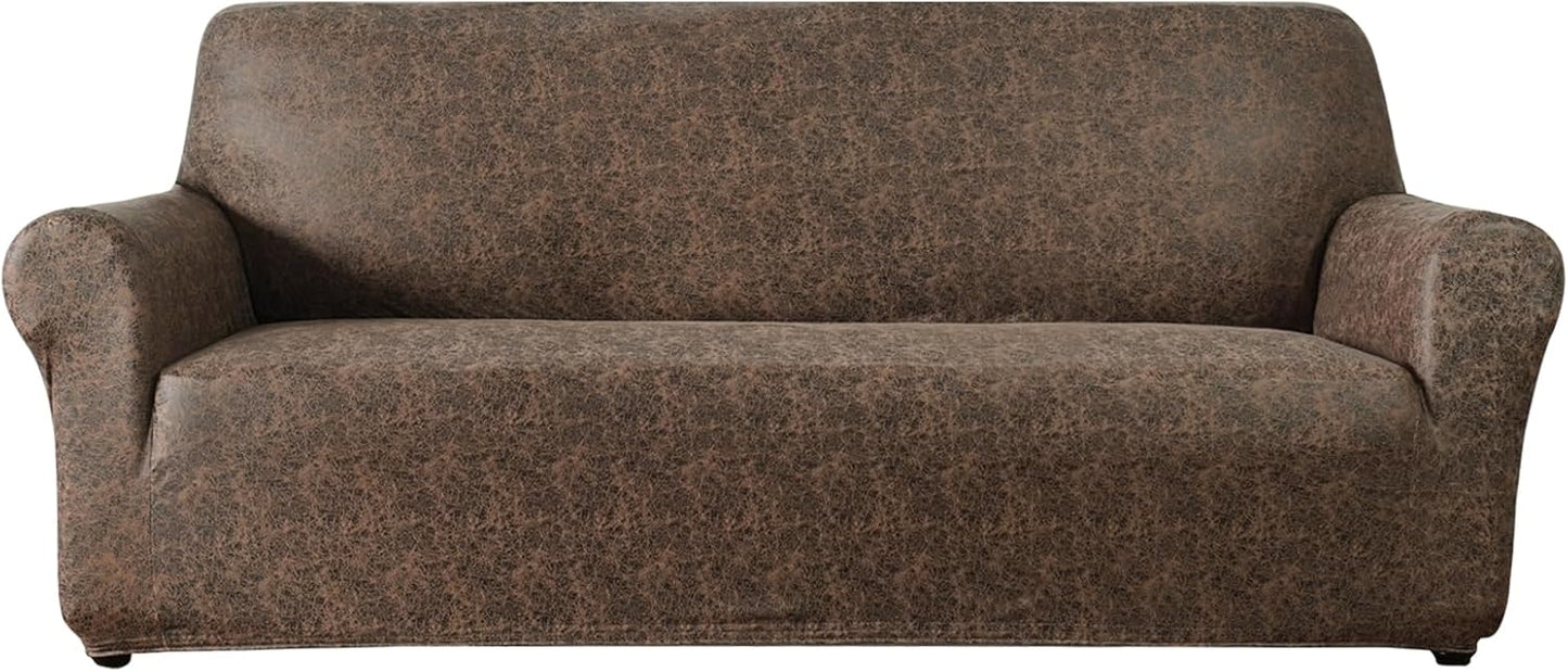 Single Sofa Cover for Home Décor, Super Soft Leather-Like Spandex Armchair Slipcover, Washable Non-Slip 1-Piece Chair Cover (Oversized Chair,Dark Brown)