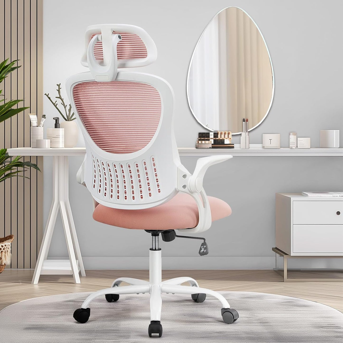 Home Office Desk Chair, Ergonomic Computer Managerial Executive Chairs High-Back Work Swivel Task Chairs with Wheels, Lumbar Support, Comfy Flip-up Armrest for Gaming, Study, Student, Black