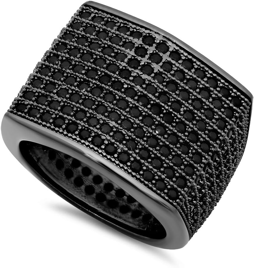 Black Plated Micro-Pave Iced Out Cubic Zirconia Square Top Ring