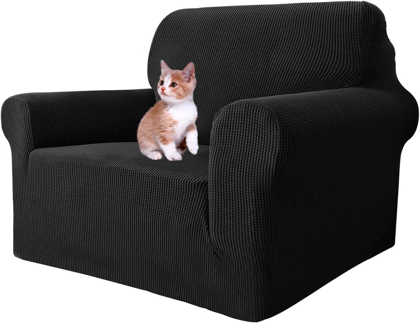 Super Stretch Couch Cover for 3 Cushion Couch, 1-Piece Universal Sofa Covers Living Room Jacquard Spandex Furniture Protector Dogs Pet Friendly Fitted (Large, Black)